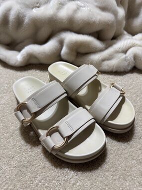 a new day Cream Slide Sandals with Gold Buckle